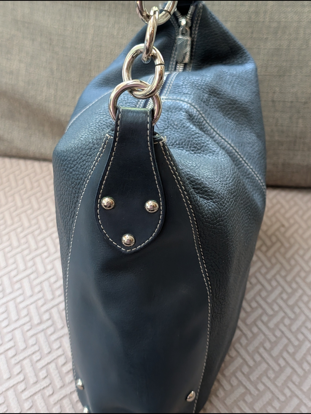 Furla Vintage Leather Black Hobo With Studs Handbag or Crossbody EUC - Picture 5 of 11